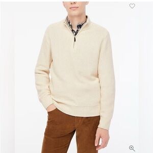 J. Crew Factory Cotton honeycomb knit half-zip in natural NEW CA561 $128 small